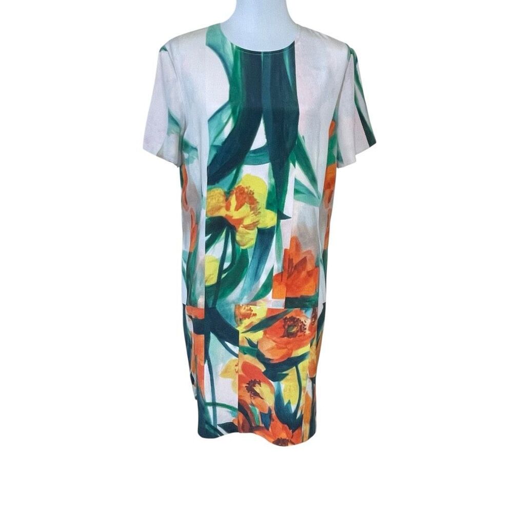 St. John Floral Silk Shift Dress Pockets Size 10